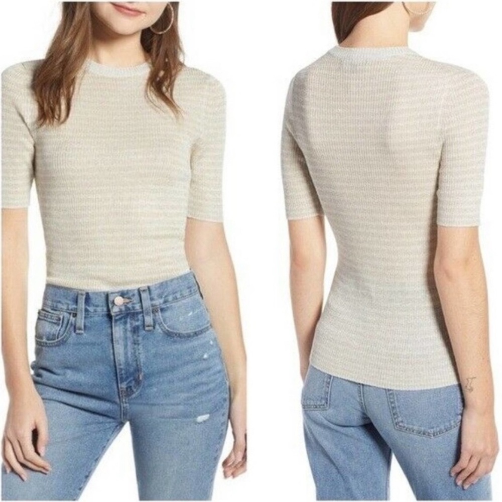 Something Navy Gold Shimmer Ribbed Top Size 1